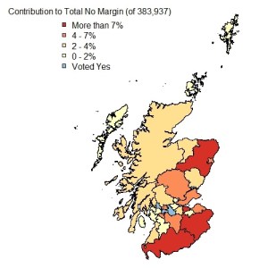 How each local authority area contributed to the overall NO majority